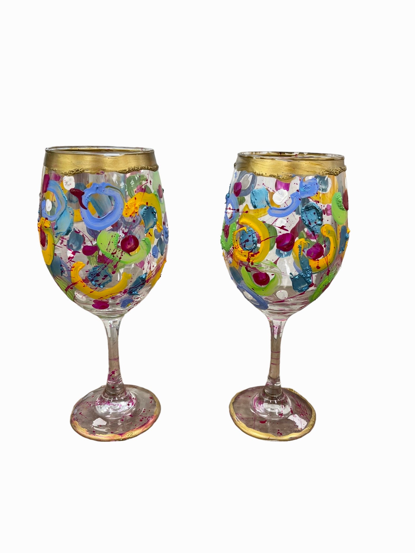 Colorful Hand Painted Wine Glasses "F"