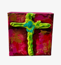 Load image into Gallery viewer, 6"x6" cross green with red bkg