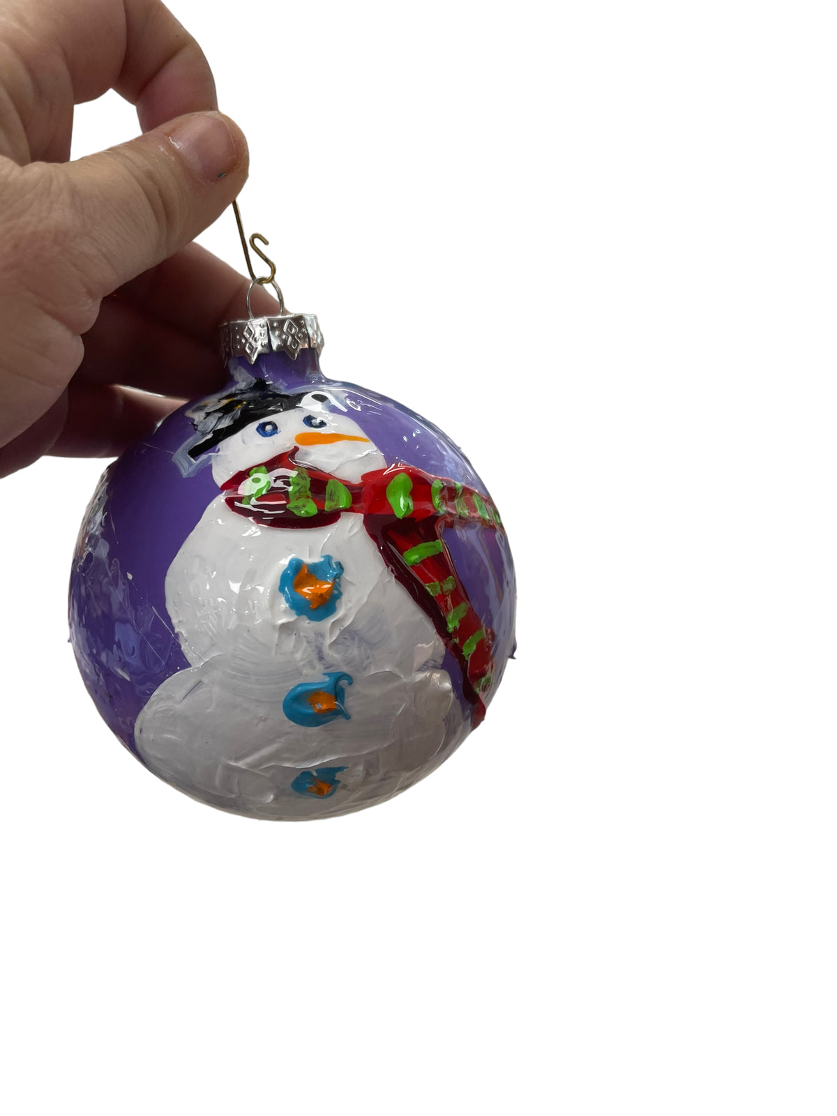 Hand-painted snowman glass Christmas ornament G, 4.5 inch, by Tracee Gentry Matthews