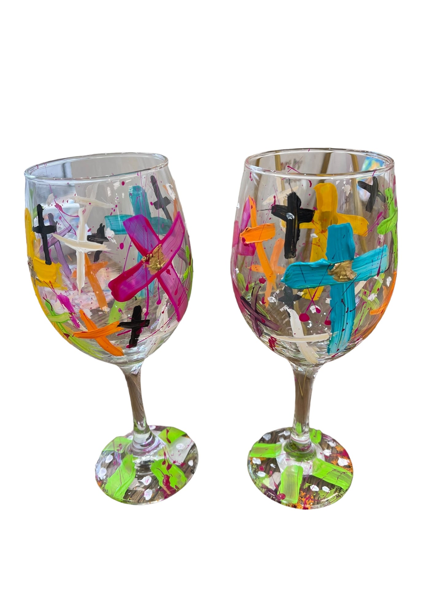 Colorful Hand Painted Wine Glasses "J"