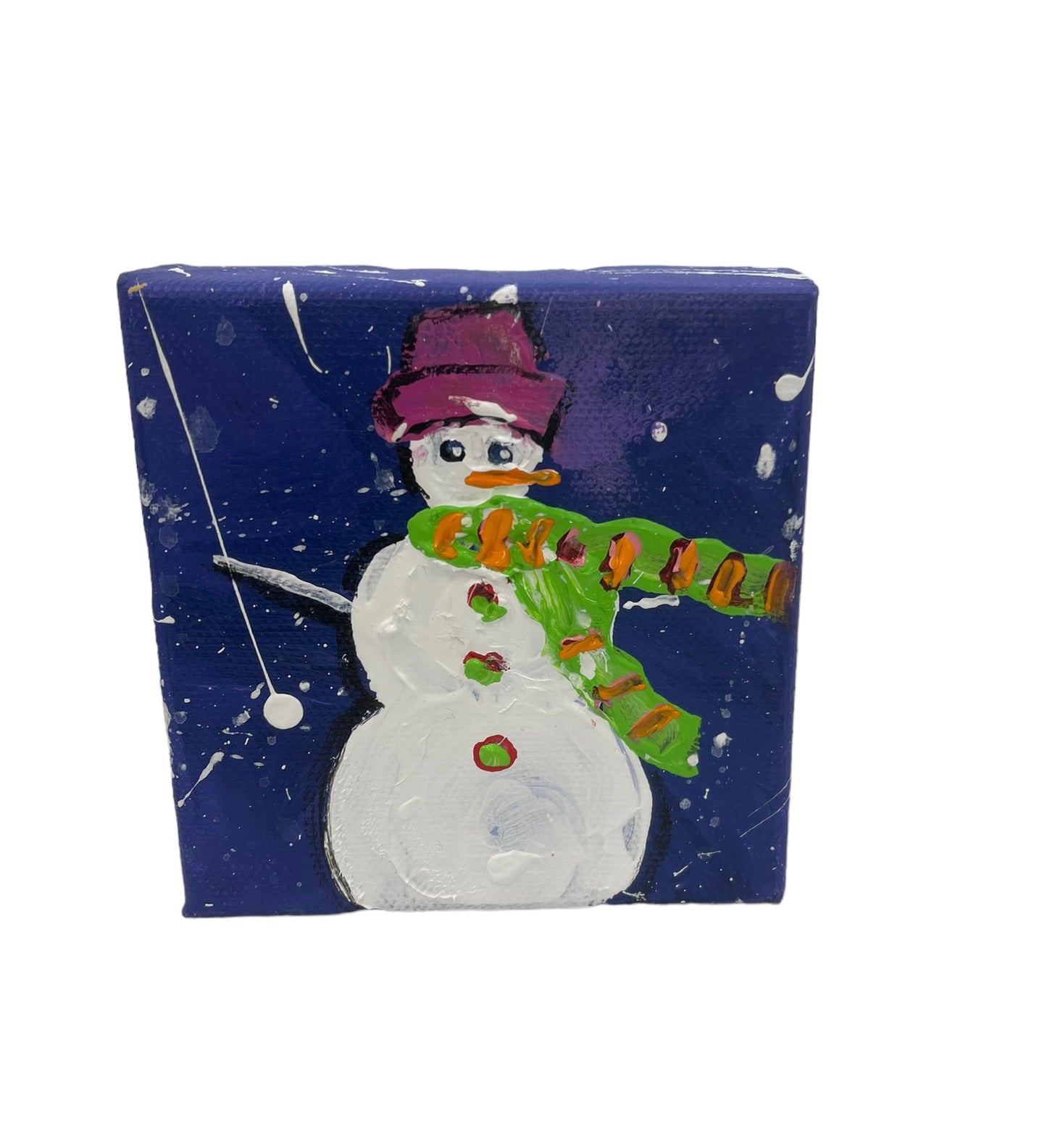 Snowman with green scarf 4"x4"