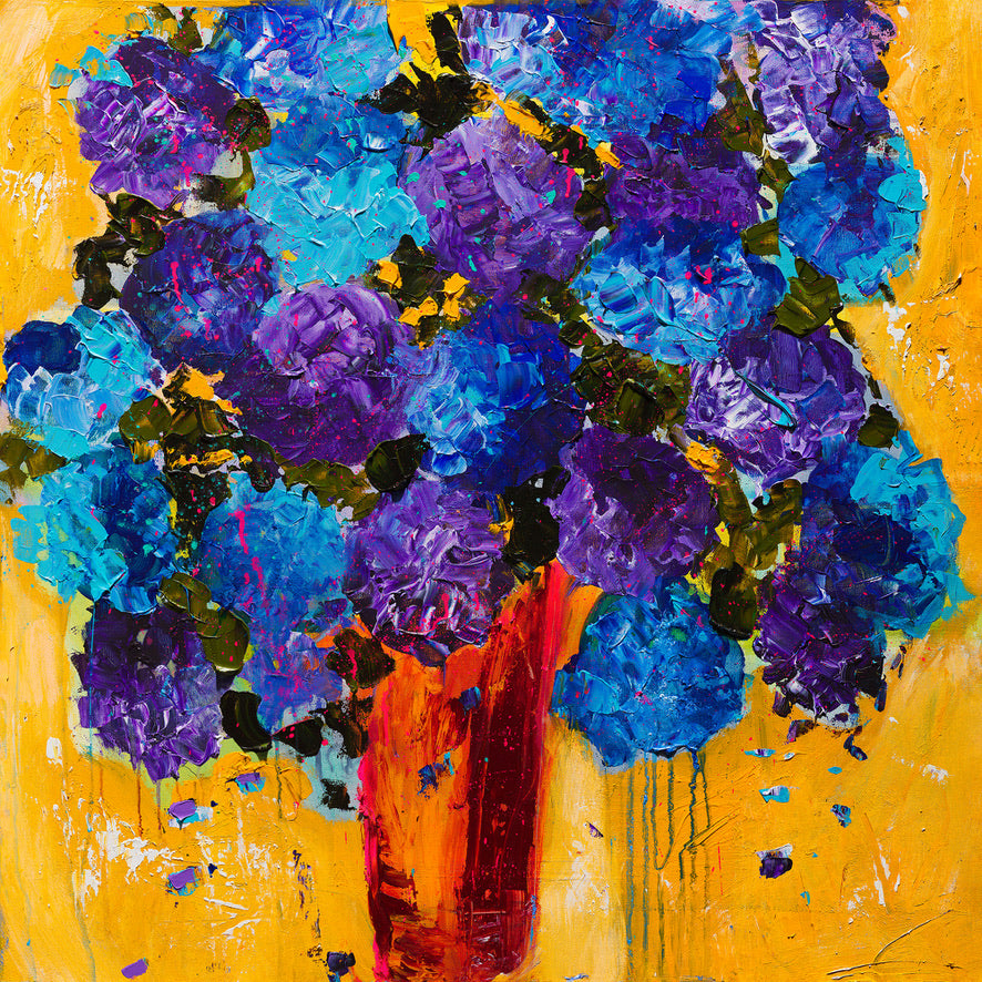 Impresión sobre lienzo estirada de 24" x 24" Hortensias