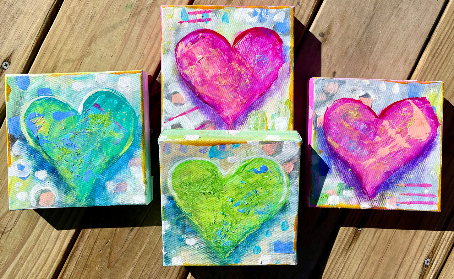 6"x6" Heart green w-wh bk Painting