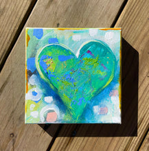 Load image into Gallery viewer, 6"x6" Heart green w-wh bk Painting