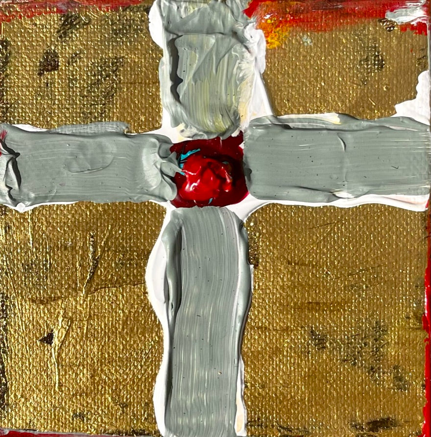 4"x4" White Red CROSS