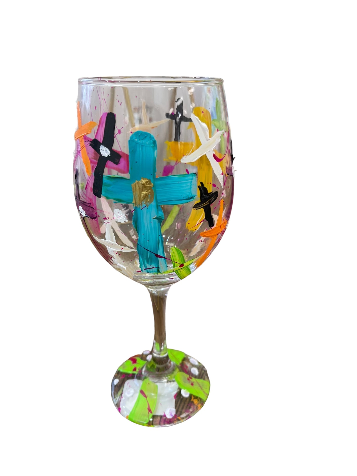Colorful Hand Painted Wine Glasses "J"