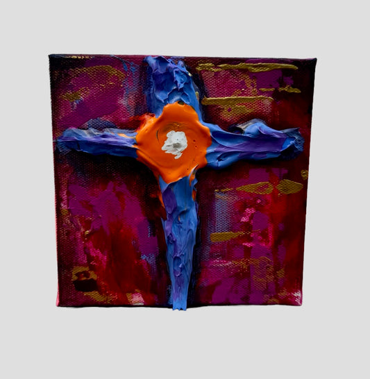 6"x6"  cross purple with orange ctr