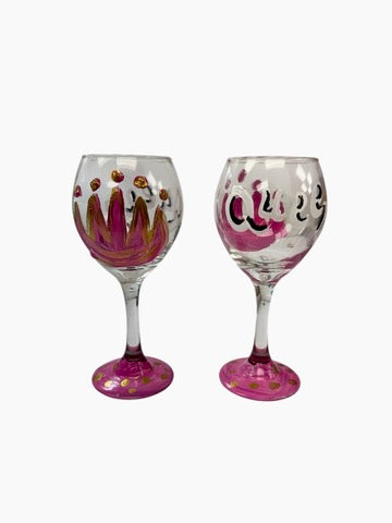 Copas de vino pintadas a mano de colores "P"