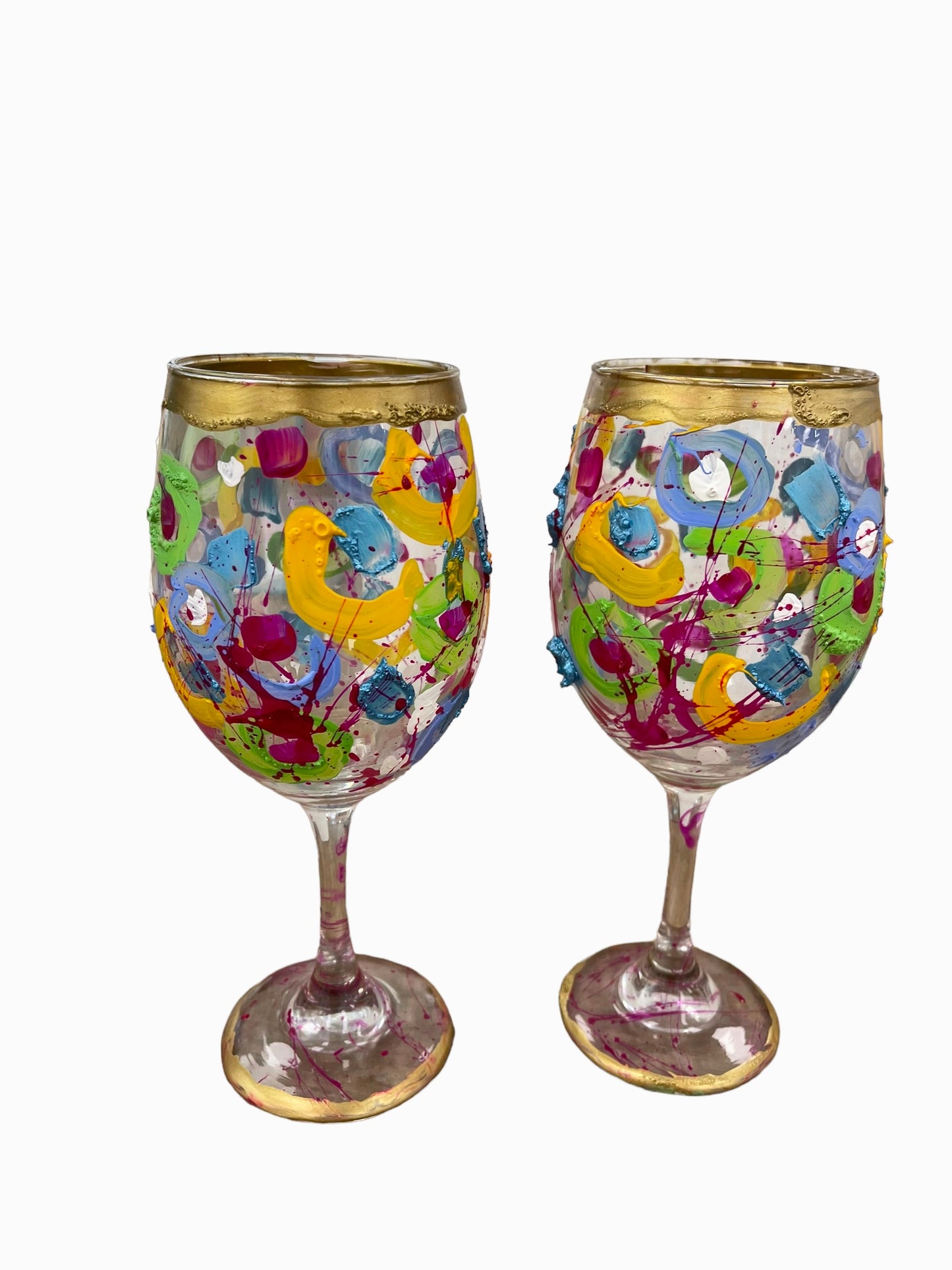 Colorful Hand Painted Wine Glasses "F"