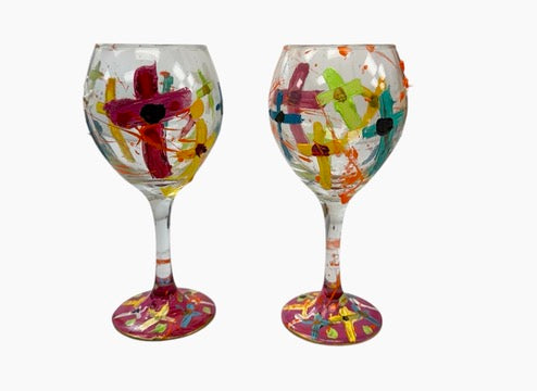 Copas de vino pintadas a mano de colores "P"