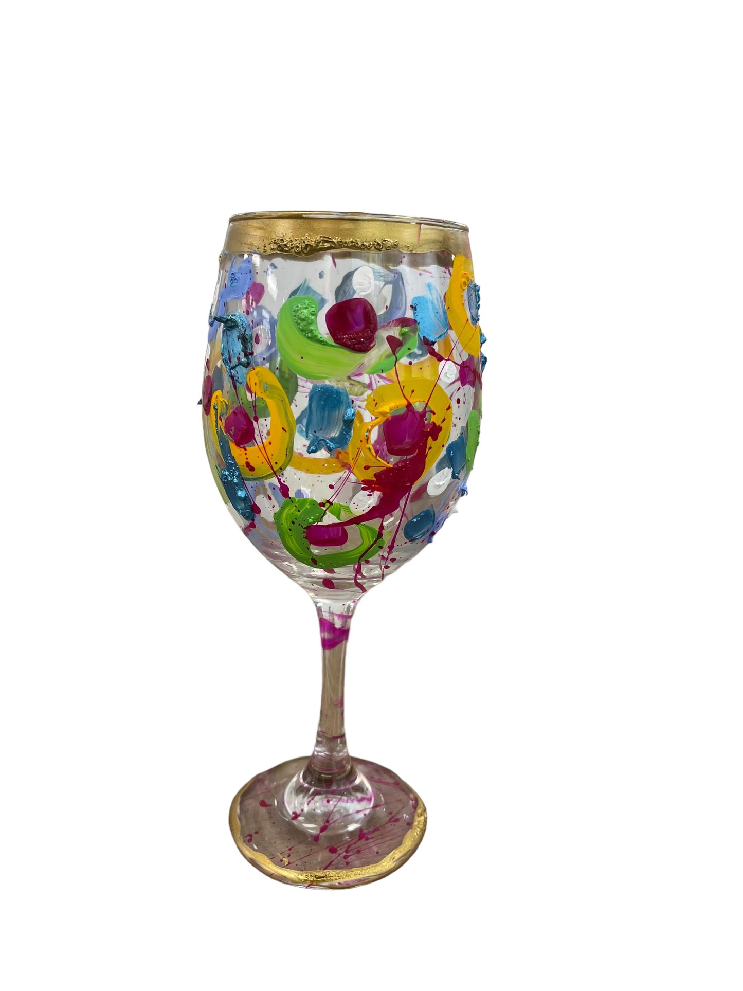 Colorful Hand Painted Wine Glasses "F"