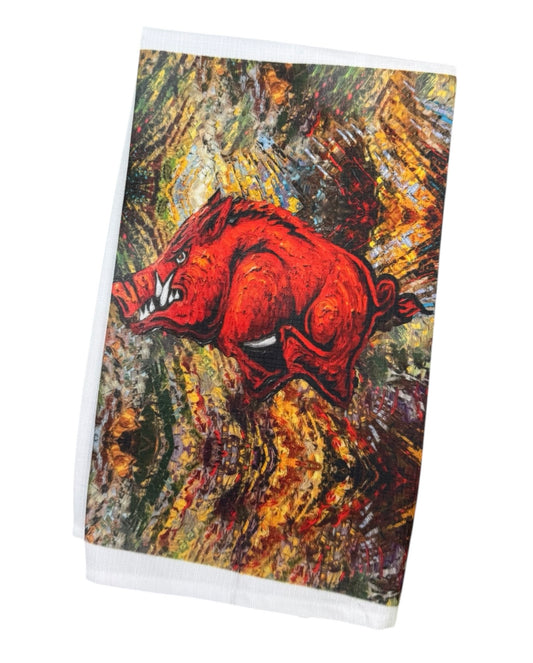 Razorback Tea Towel Painting by Pat Matthews