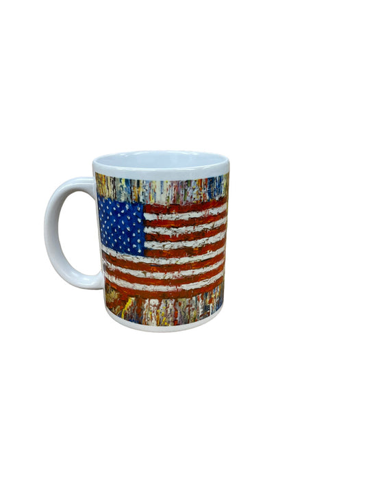 Taza con la bandera estadounidense pintada por Pat Matthews 