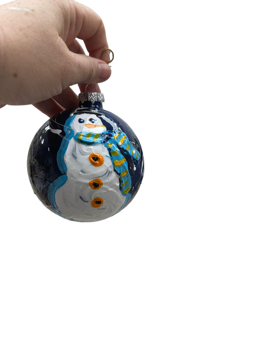 Hand-painted snowman glass Christmas ornament A, 4.5 inch, by Tracee Gentry Matthews