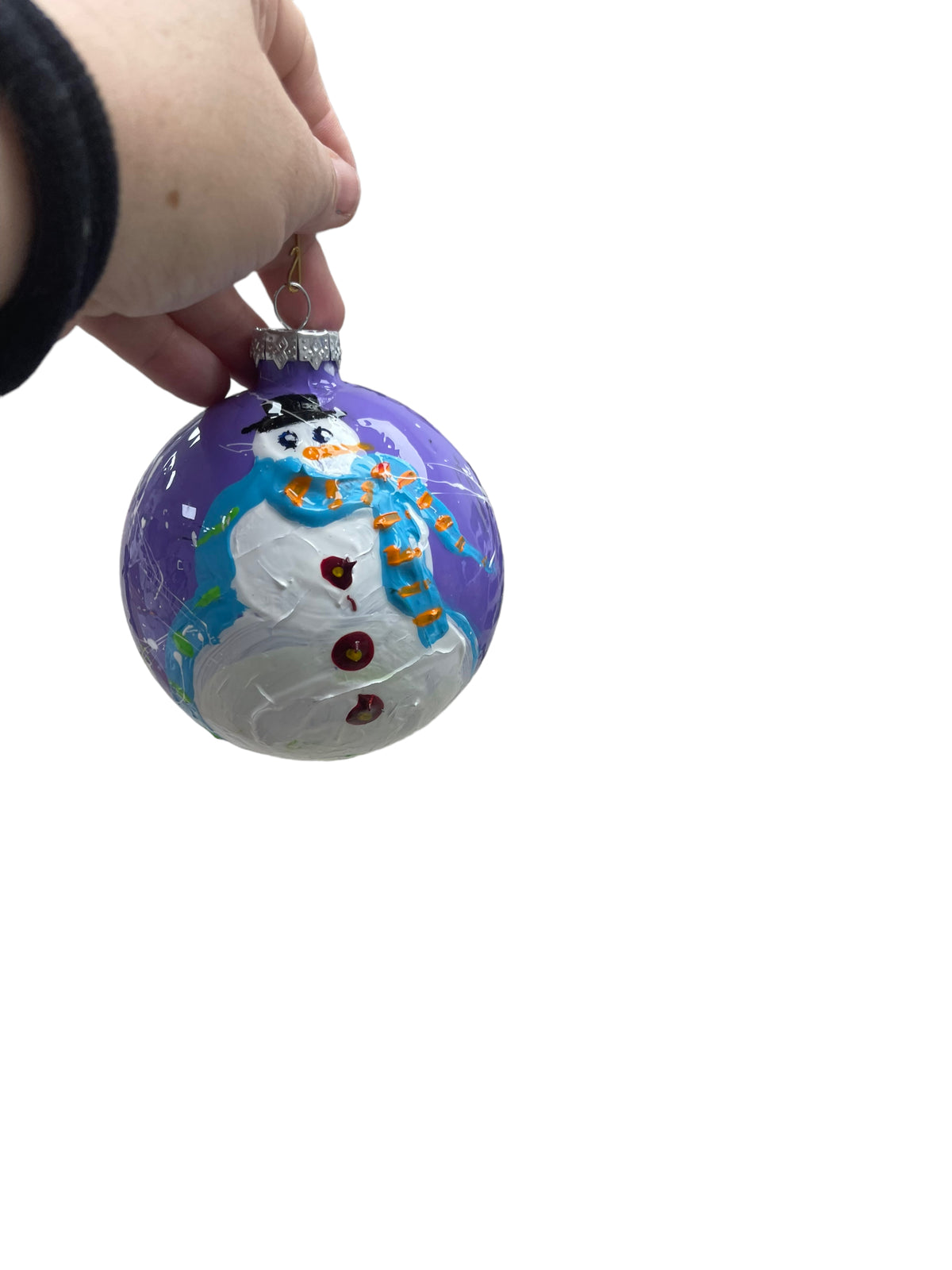 Hand-painted snowman glass Christmas ornament B, 4.5 inch, by Tracee Gentry Matthews