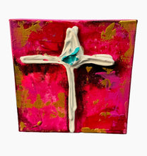 Load image into Gallery viewer, 6&quot;x6&quot;  cross white pink teal
