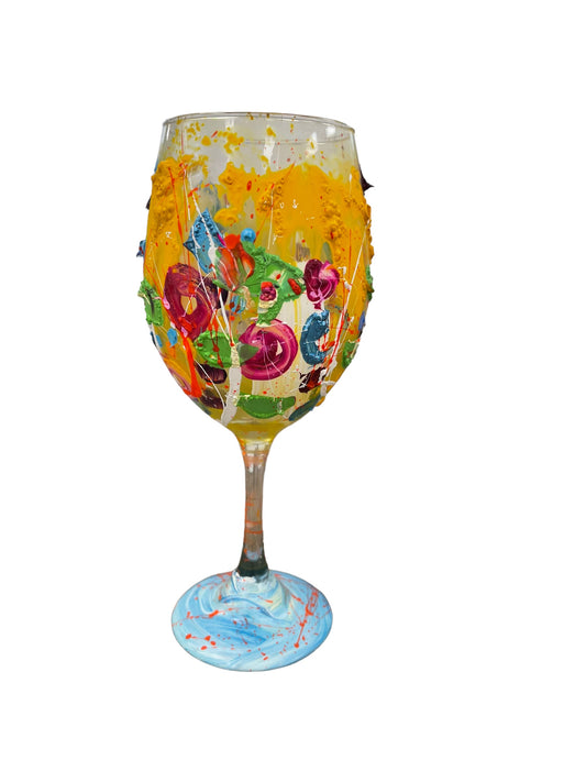 Colorful Hand Painted Wine Glasses "A"