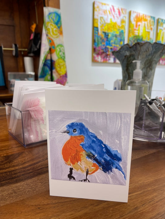 Tarjeta de pajarito azul con sobre 