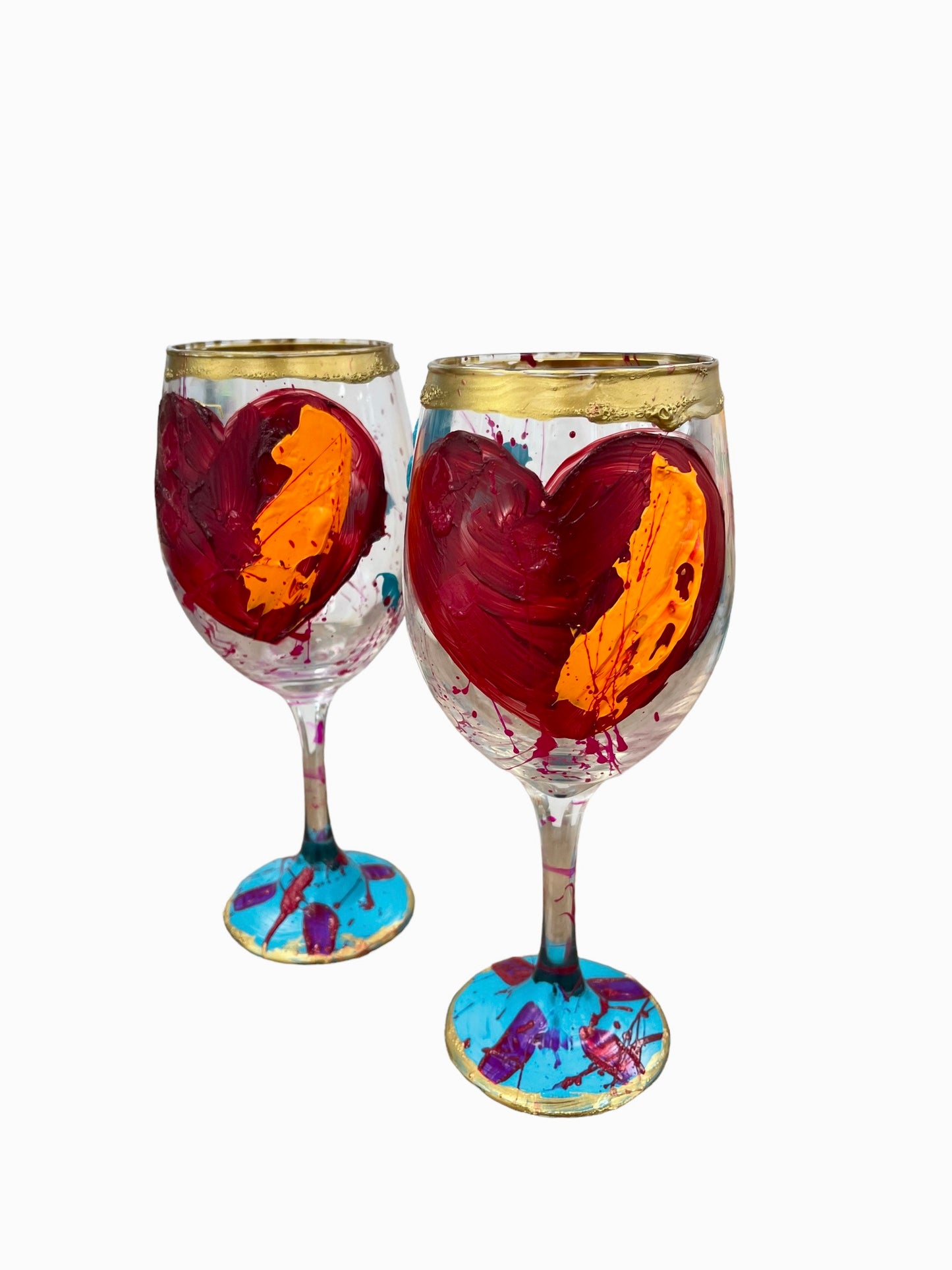 Colorful Hand Painted Wine Glasses "c"