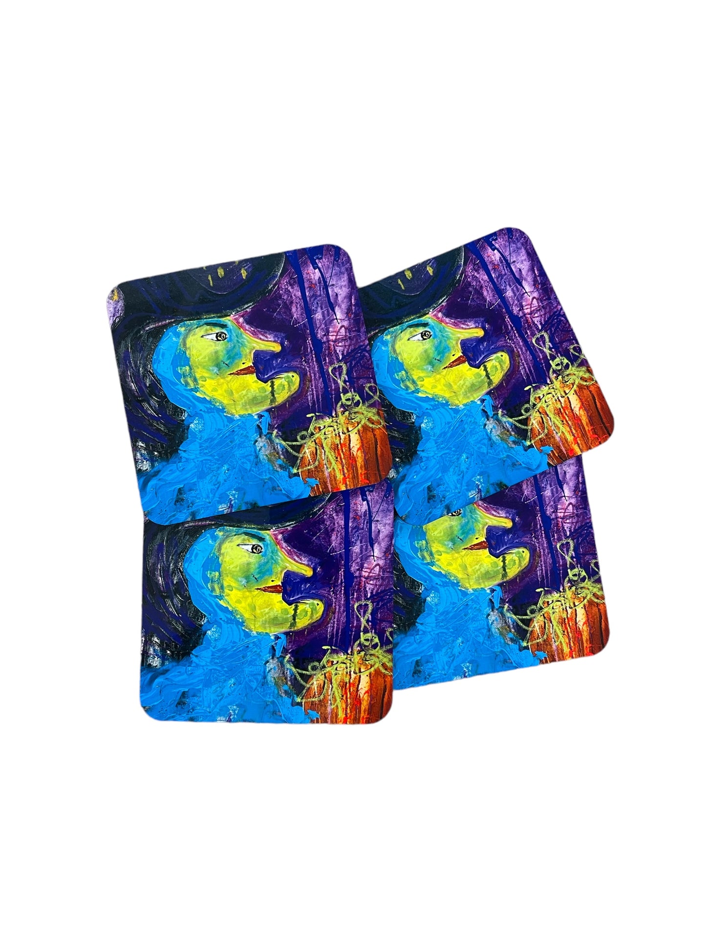 Juego de 4 posavasos de bruja de Halloween 