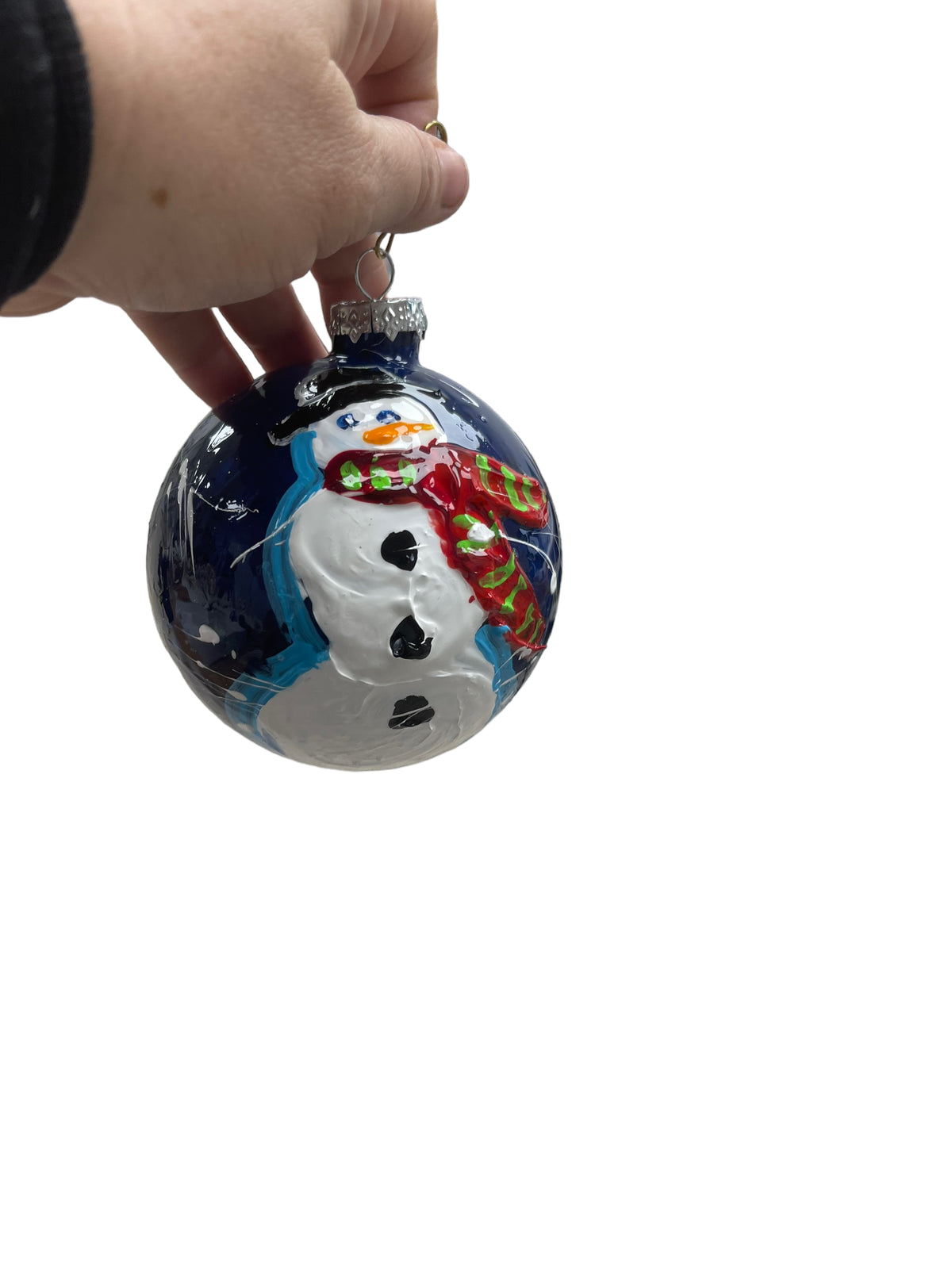 Hand-painted snowman glass Christmas ornament C, 4.5 inch, by Tracee Gentry Matthews