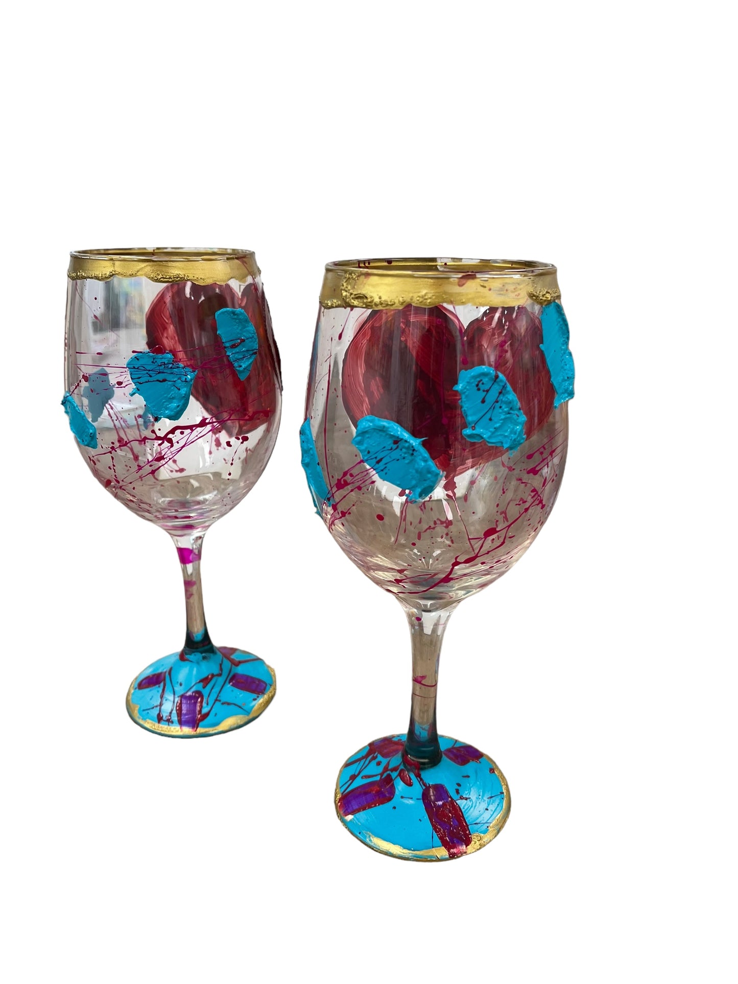 Colorful Hand Painted Wine Glasses "c"