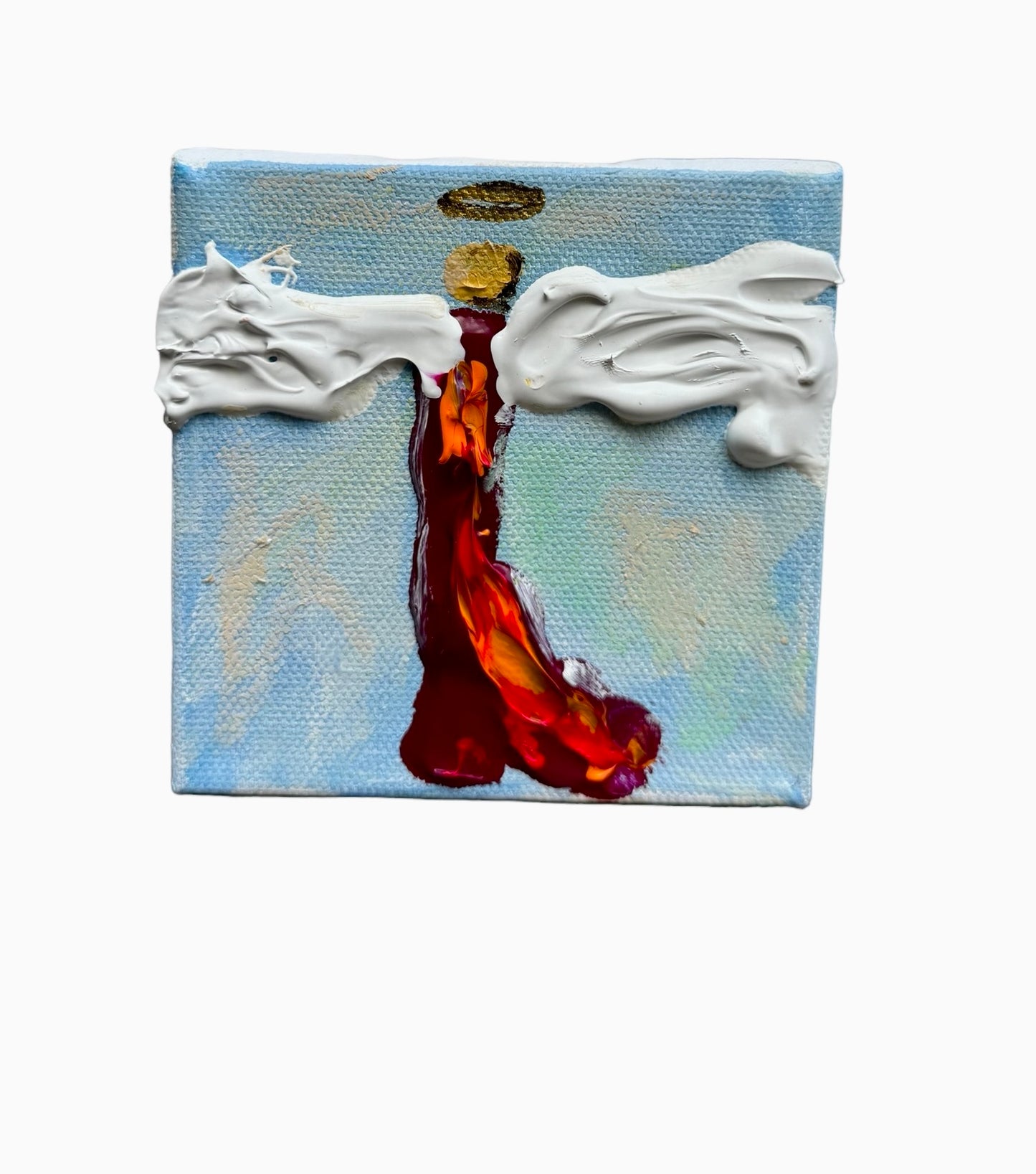 Ángel de 6" x 6" de color azul claro con alas gruesas 
