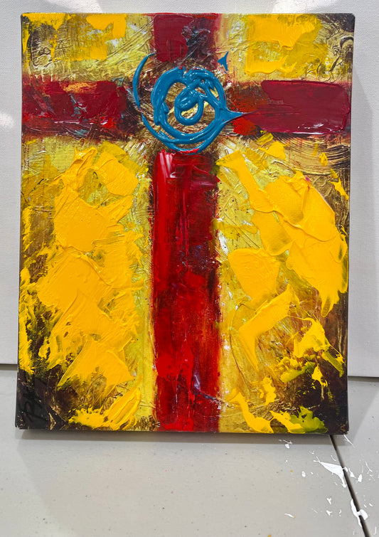 Peace Cross Stretched Canvas Print with Paint added 11"x14"