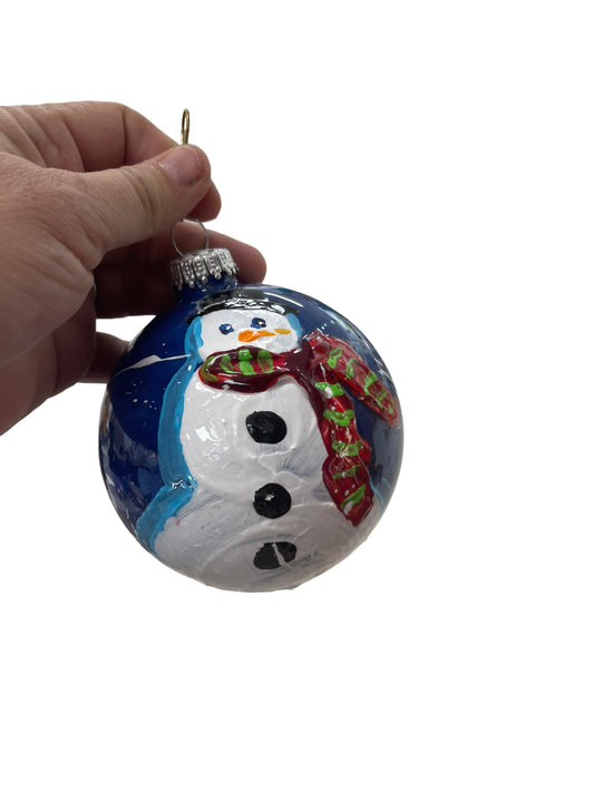 Hand-painted snowman glass Christmas ornament K, 4.5 inch, by Tracee Gentry Matthews