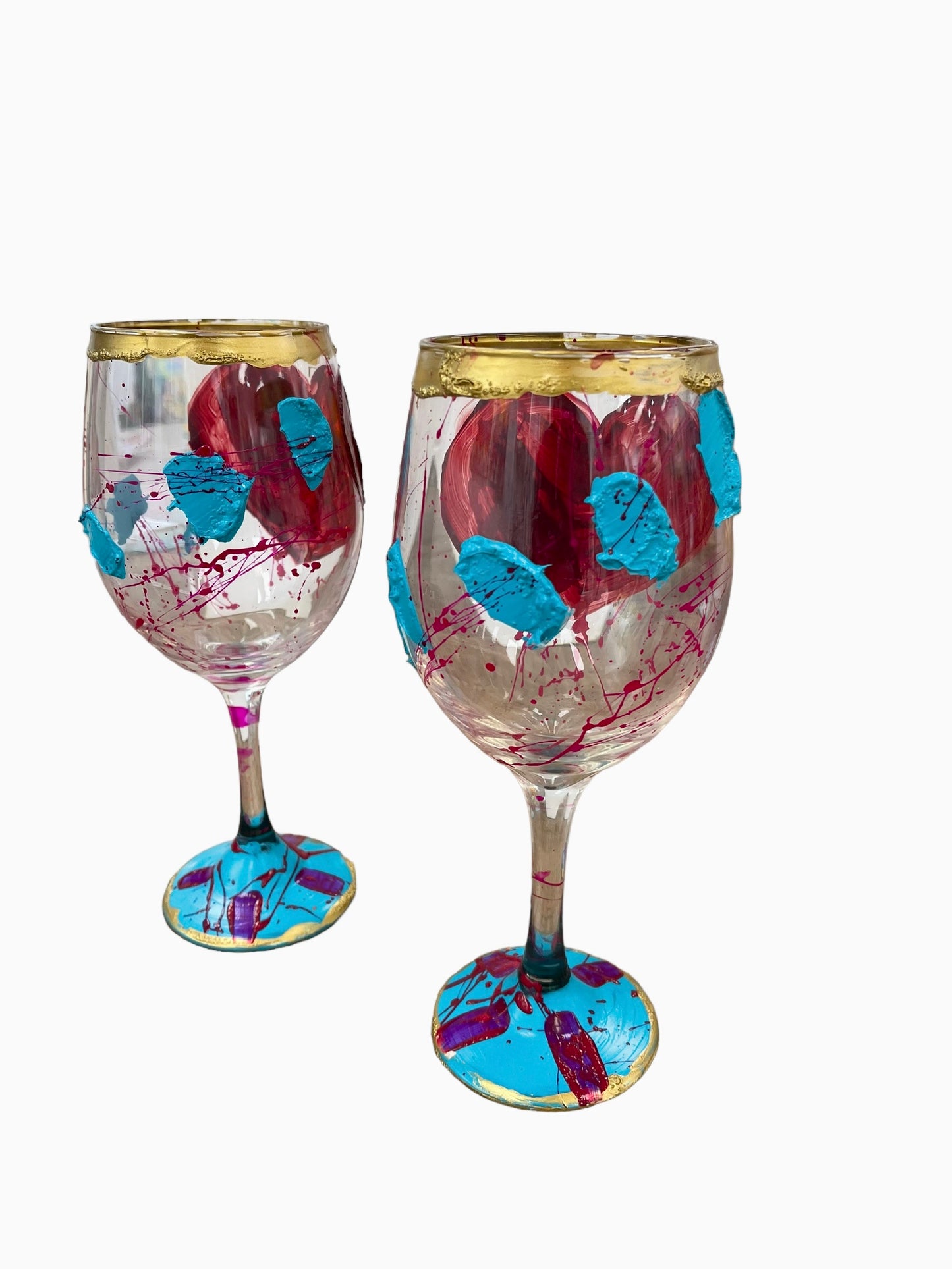 Colorful Hand Painted Wine Glasses "D"