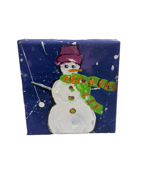 Snowman with green scarf 4"x4"