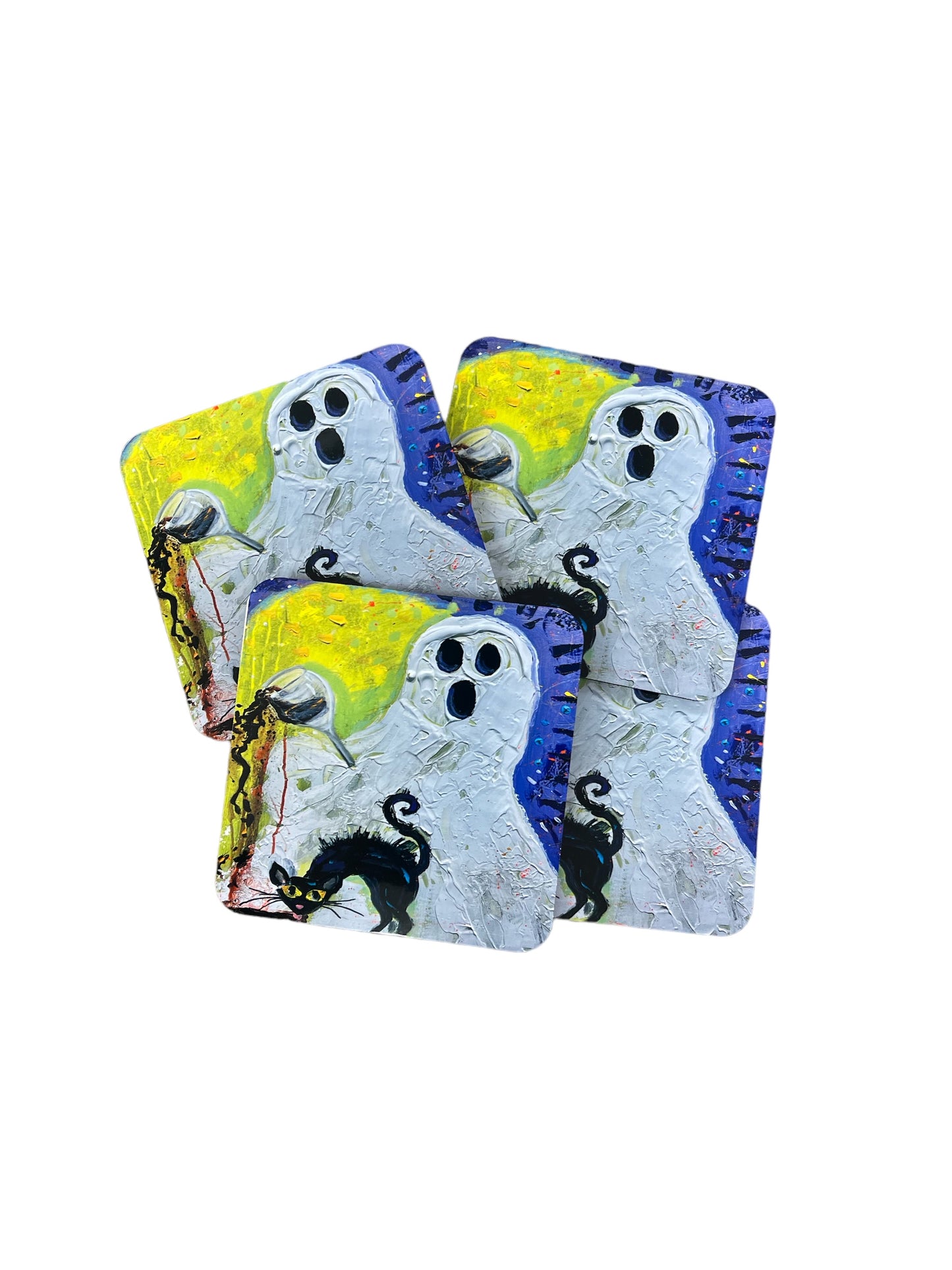 Juego de 4 posavasos con diseño de fantasmas de Halloween 