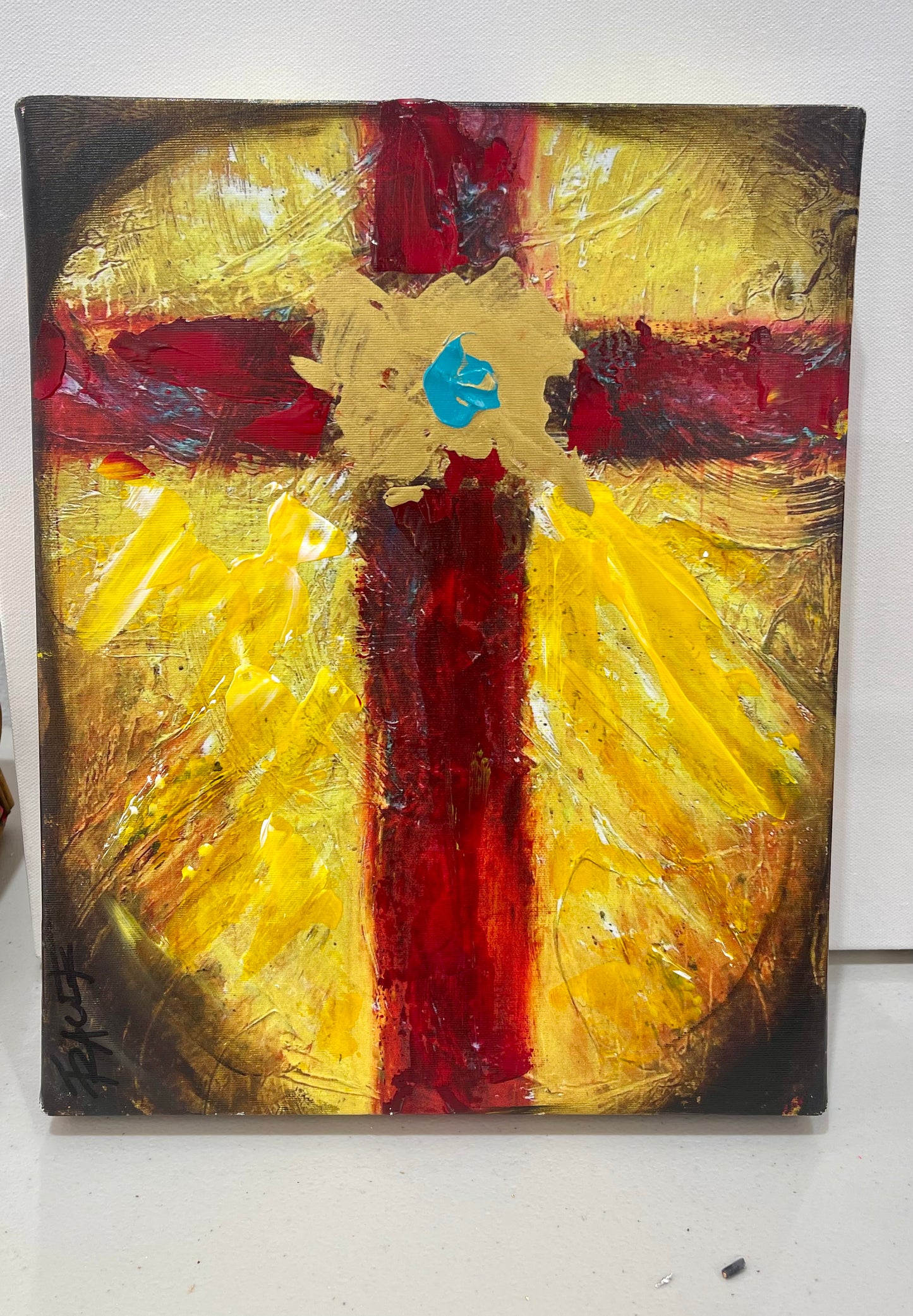 Grateful- Cross Stretched Canvas Print with Paint added 11"x14"