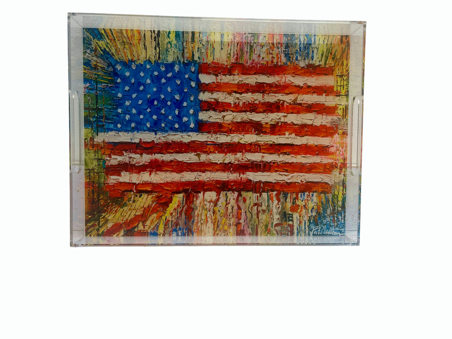 Bandeja acrílica con la bandera estadounidense con la pintura de Pat Matthews Bandera estadounidense 