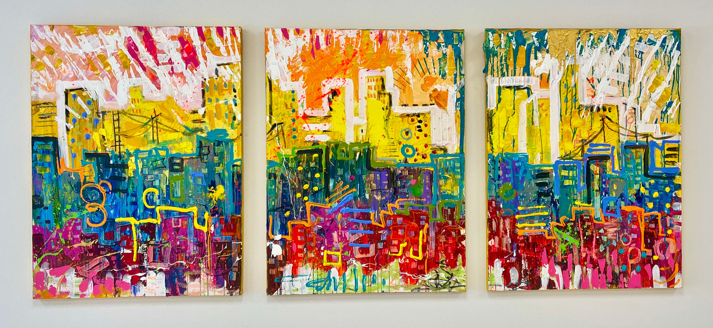 "Excitement Within"  Triptych 3-40"x30"