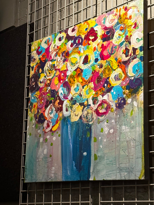 Stretched Canvas Print of FLORAL IN BLUE VASE