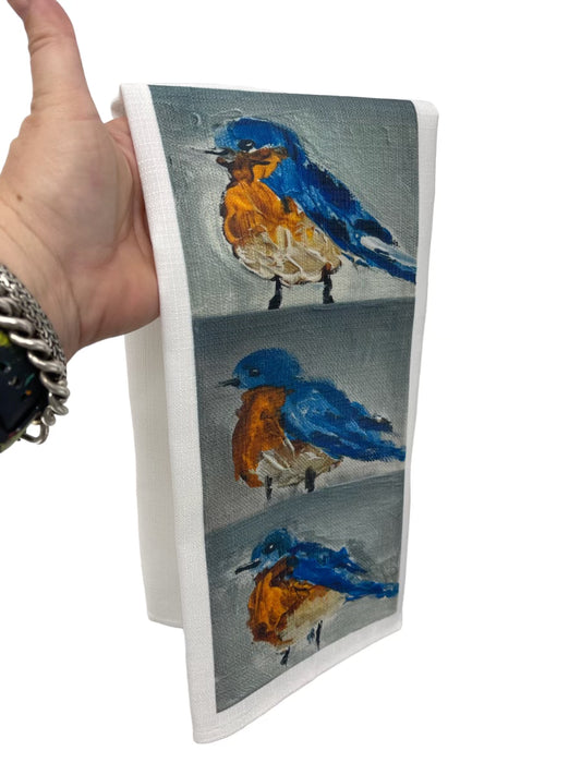 Paño de cocina con pájaro azul "C"