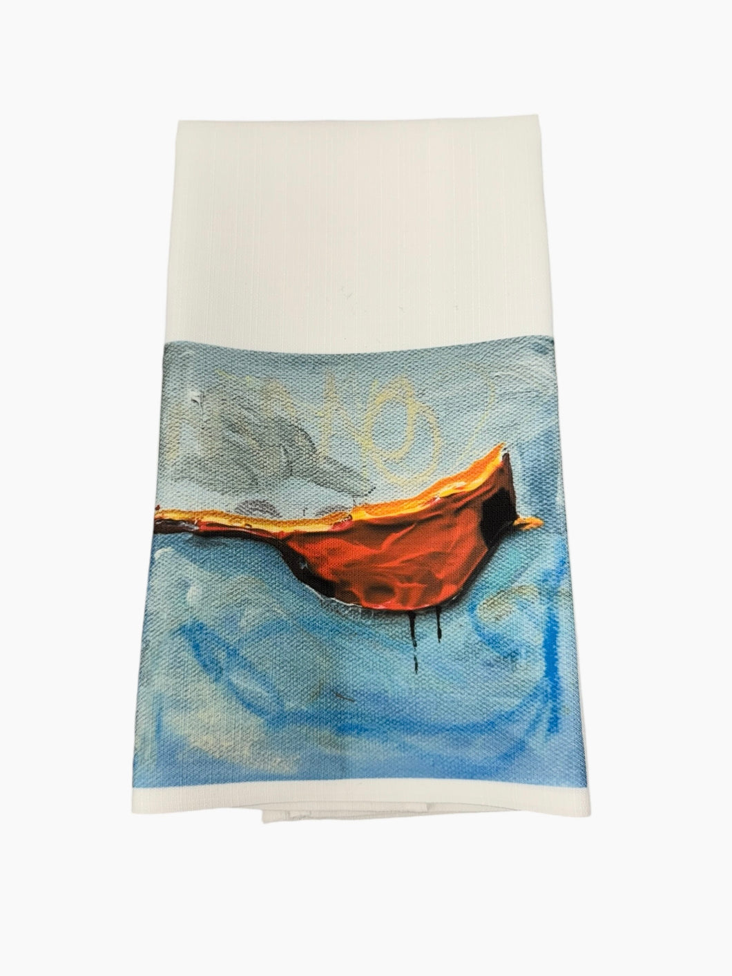 Tea Towel with Red Bird Blue