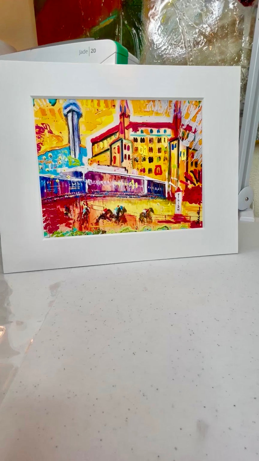 Hot Springs, Arkansas con los caballos corriendo en Oaklawn Race Track 11"X14"