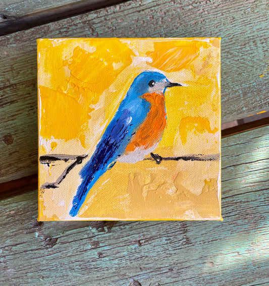 6"x6" Blue Bird yell bk branch Painting