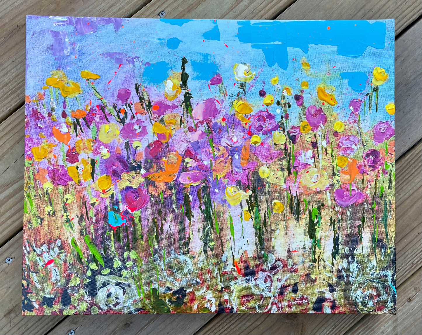 Impresión sobre lienzo estirada de jardín de flores, 16 x 20 pulgadas 