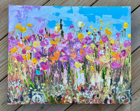 Impresión sobre lienzo estirada de jardín de flores, 16 x 20 pulgadas 