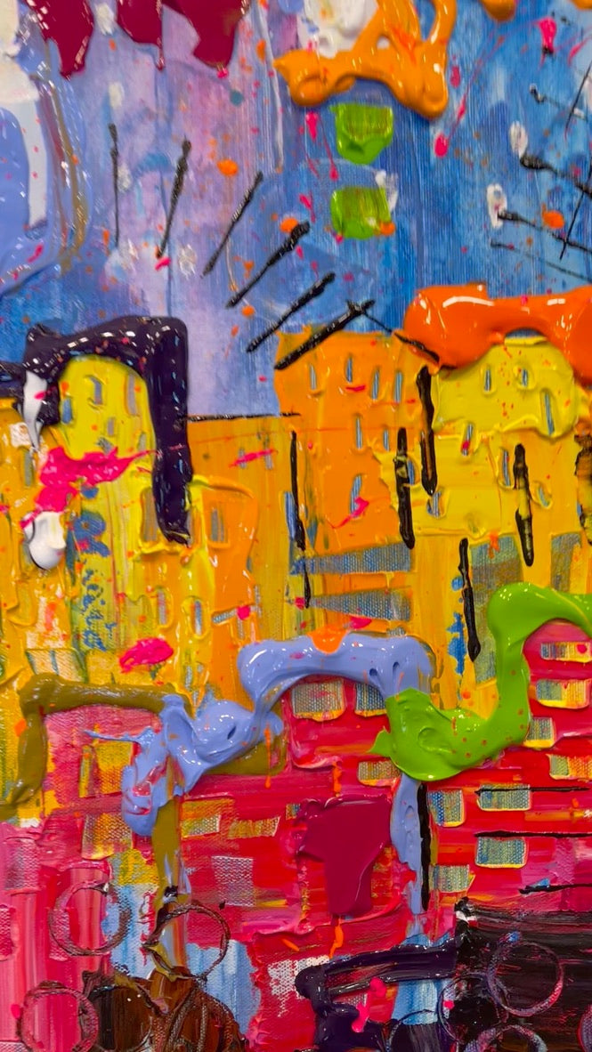 20"x20" Colorful City with super THICK PAINT