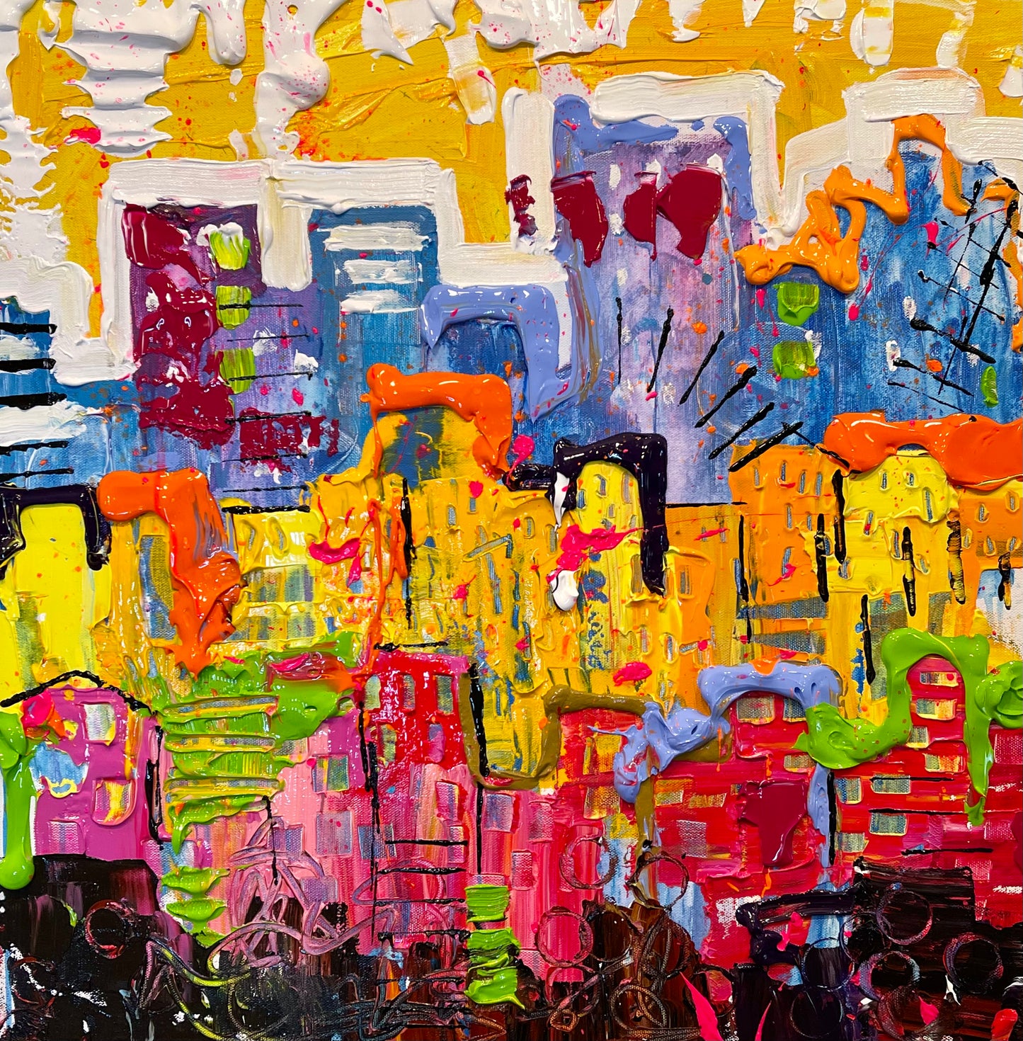 20"x20" Colorful City with super THICK PAINT