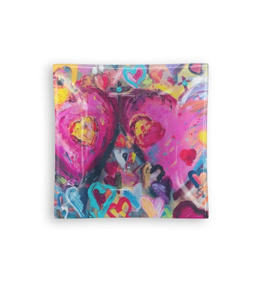 Glass Tray with Hearts