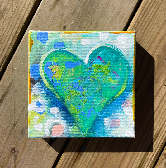 6"x6" Heart green w-wh bk Painting