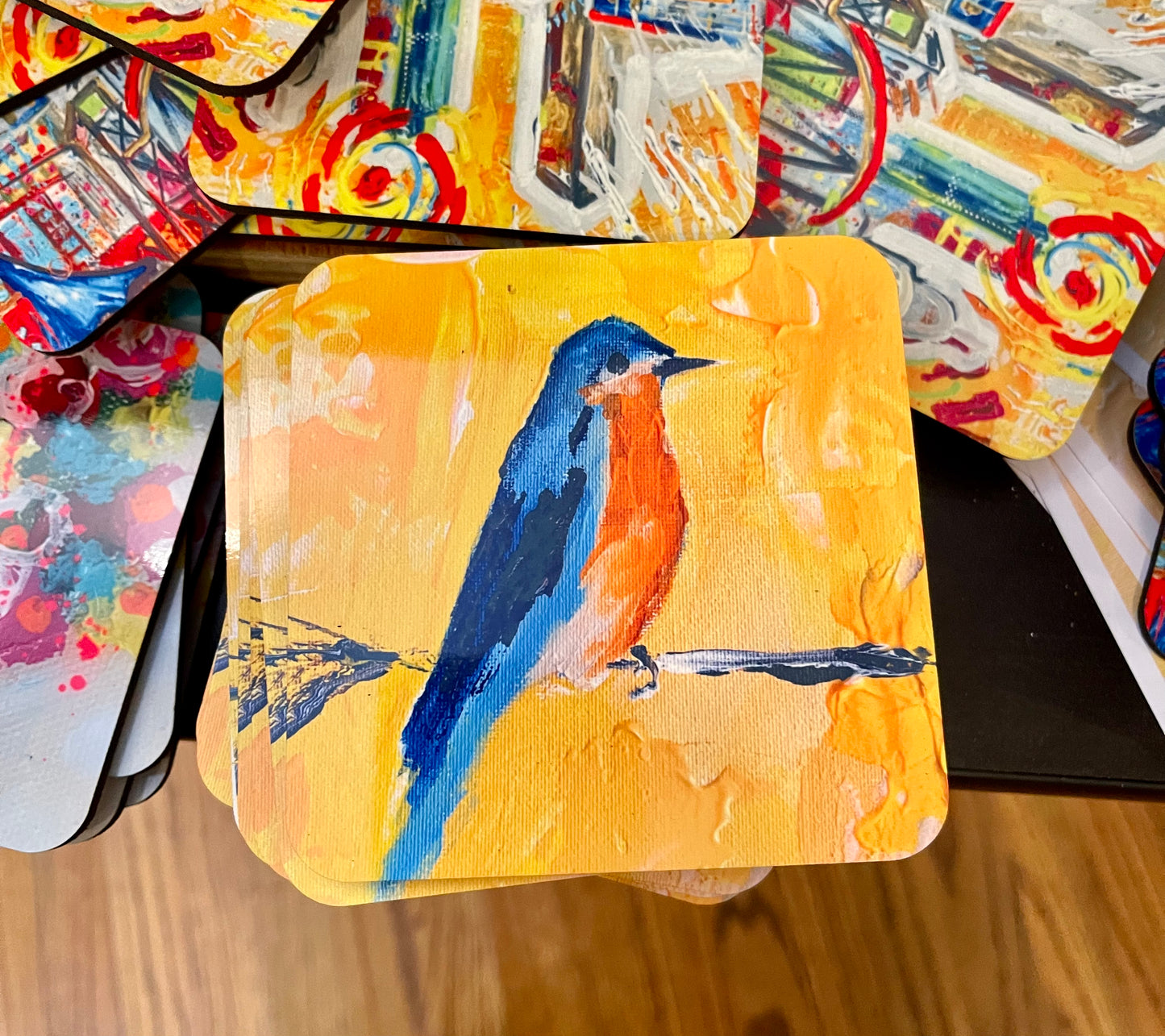 Blue Bird Coasters set of 4