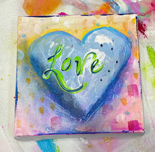 6"x6" Blue Love Heart Painting