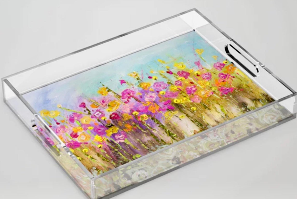 Bandeja de acrílico con jardín de flores 