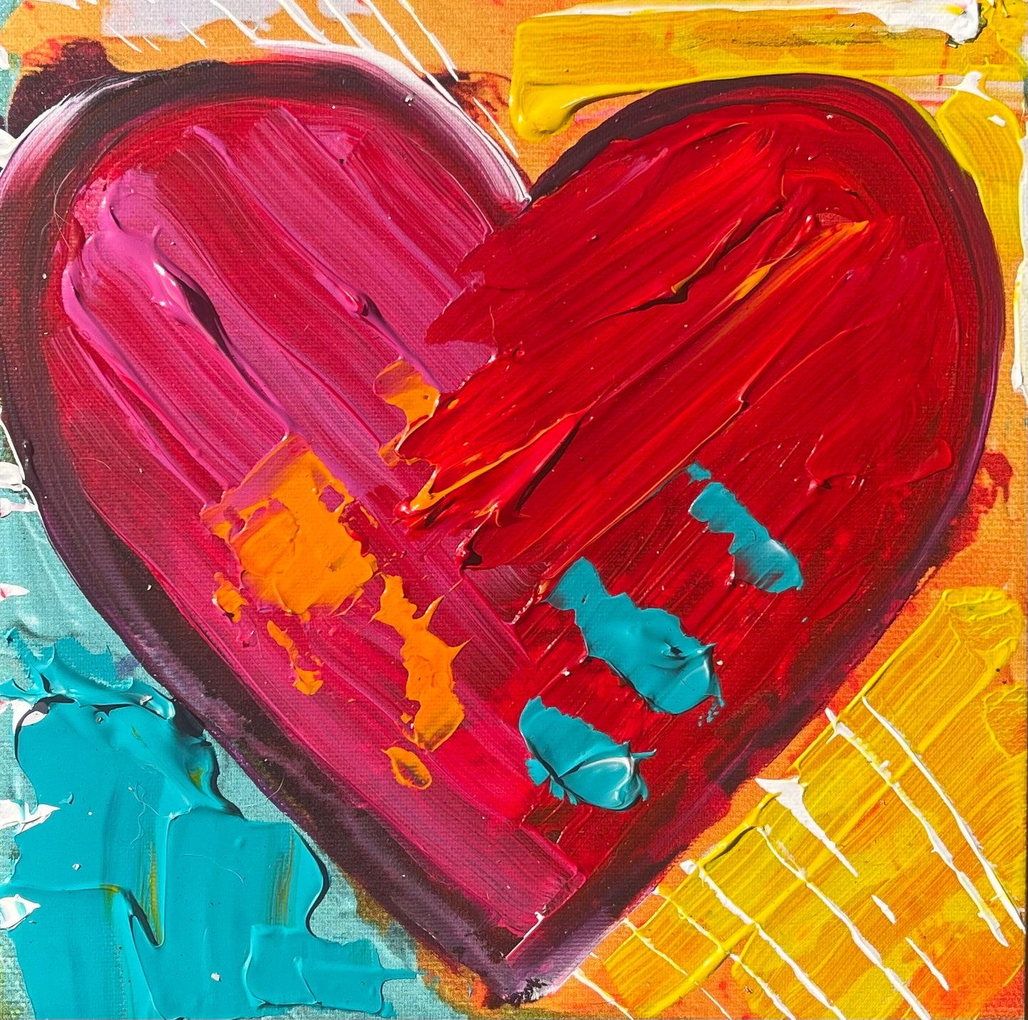 My Whole Heart Stretched Canvas Print with Paint added  6"x6"